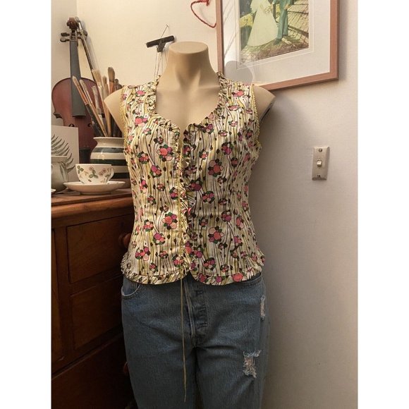 🌱 LISA HO cute Designer sleeveless cotton corset Blouse Shirt Top 10 lace up - Picture 7 of 16